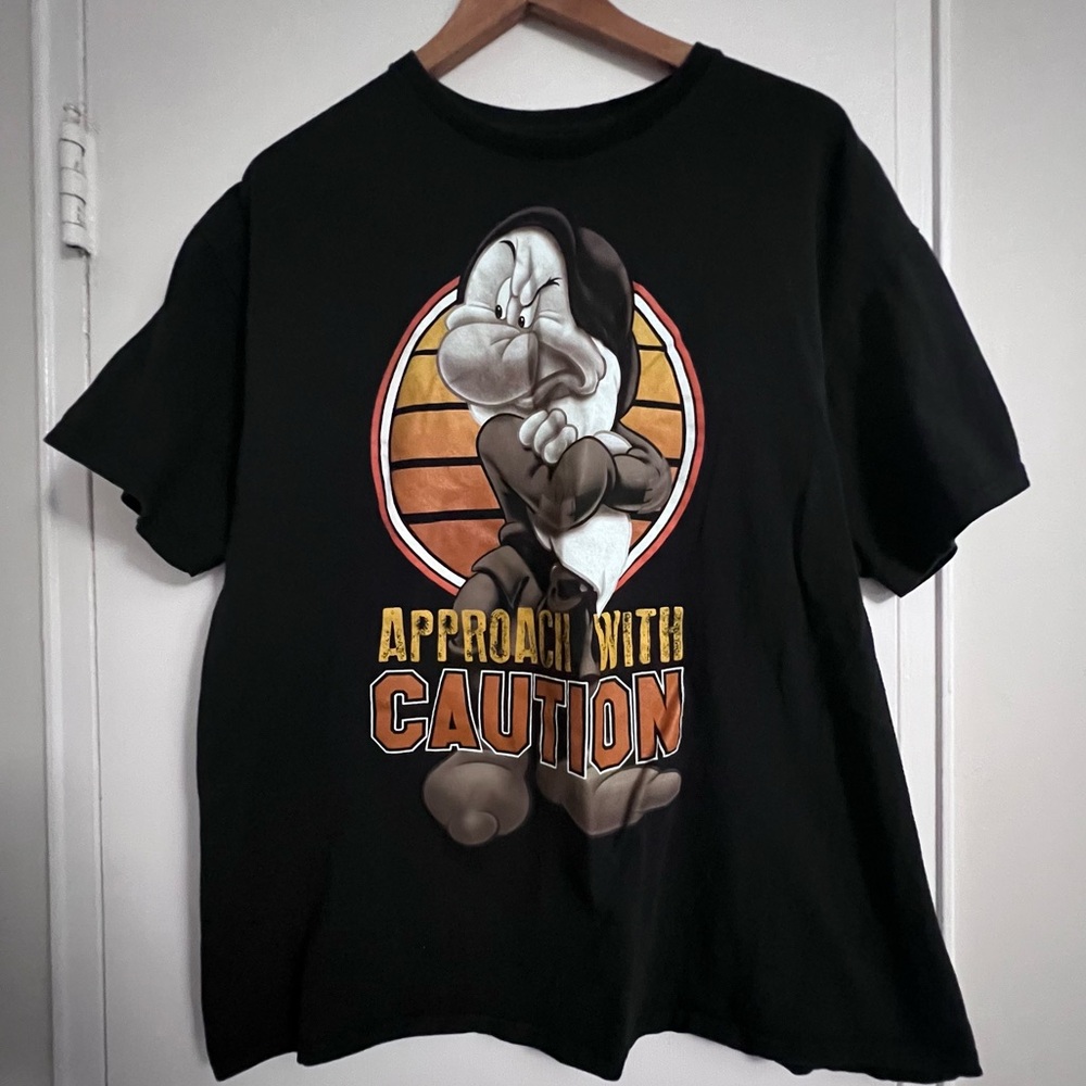 Disney Grumpy Approach with Caution Short Sleeve T-Shirt - Black - Size XL